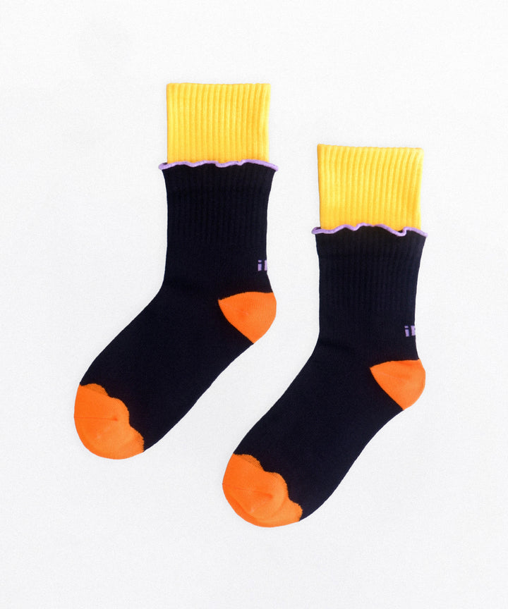 DOUBLE DECK Black Crew Sock